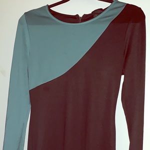 2 tone long sleeve midi dress